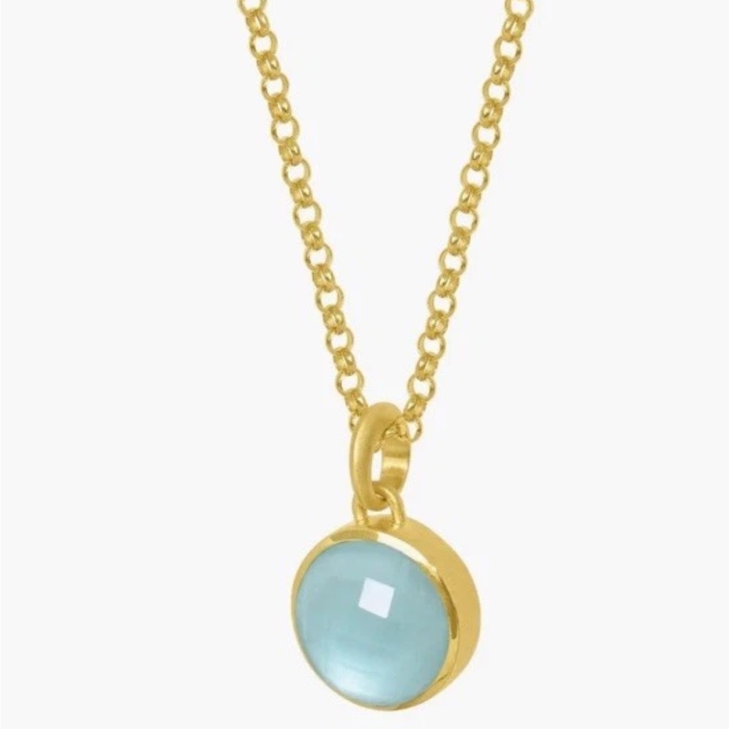 Dean Davidson Signature Pendant Necklace Sky Blue 22k Gold Plated Brushed Nwt